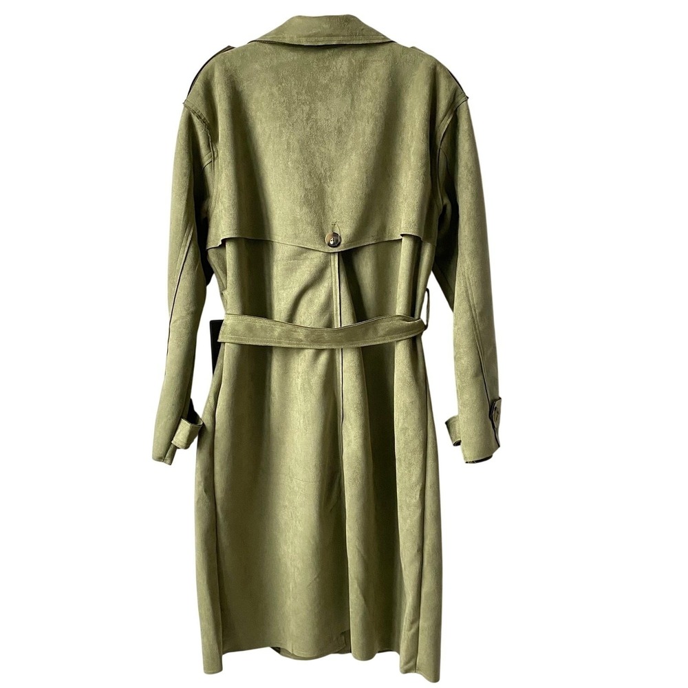 Love for Humanity Double Breasted Couture Trench Coat Women L Olive Faux Suede - Picture 3 of 13